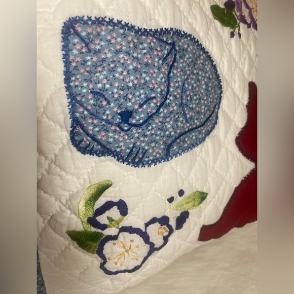 Quilted Cat Dog Throw Pillow Country Decorative Floral Puppy Kitten Vintage - Picture 4 of 11